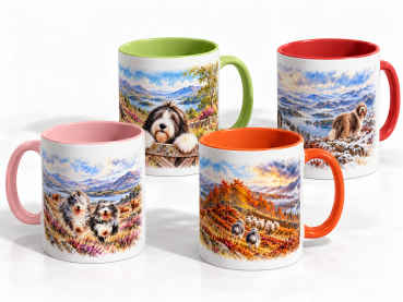Four Seasons in the Highlands - Bearded Collie Tassen-Set